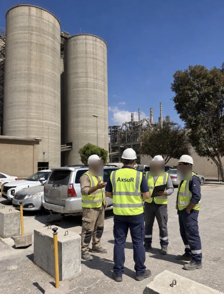 AxsuR assessor meeting site staff at an industrial plant