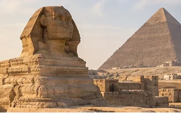 The Sphinx and a pyramid at Giza, Egypt